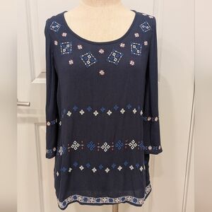 Navy Blue Embroidered Women's Top